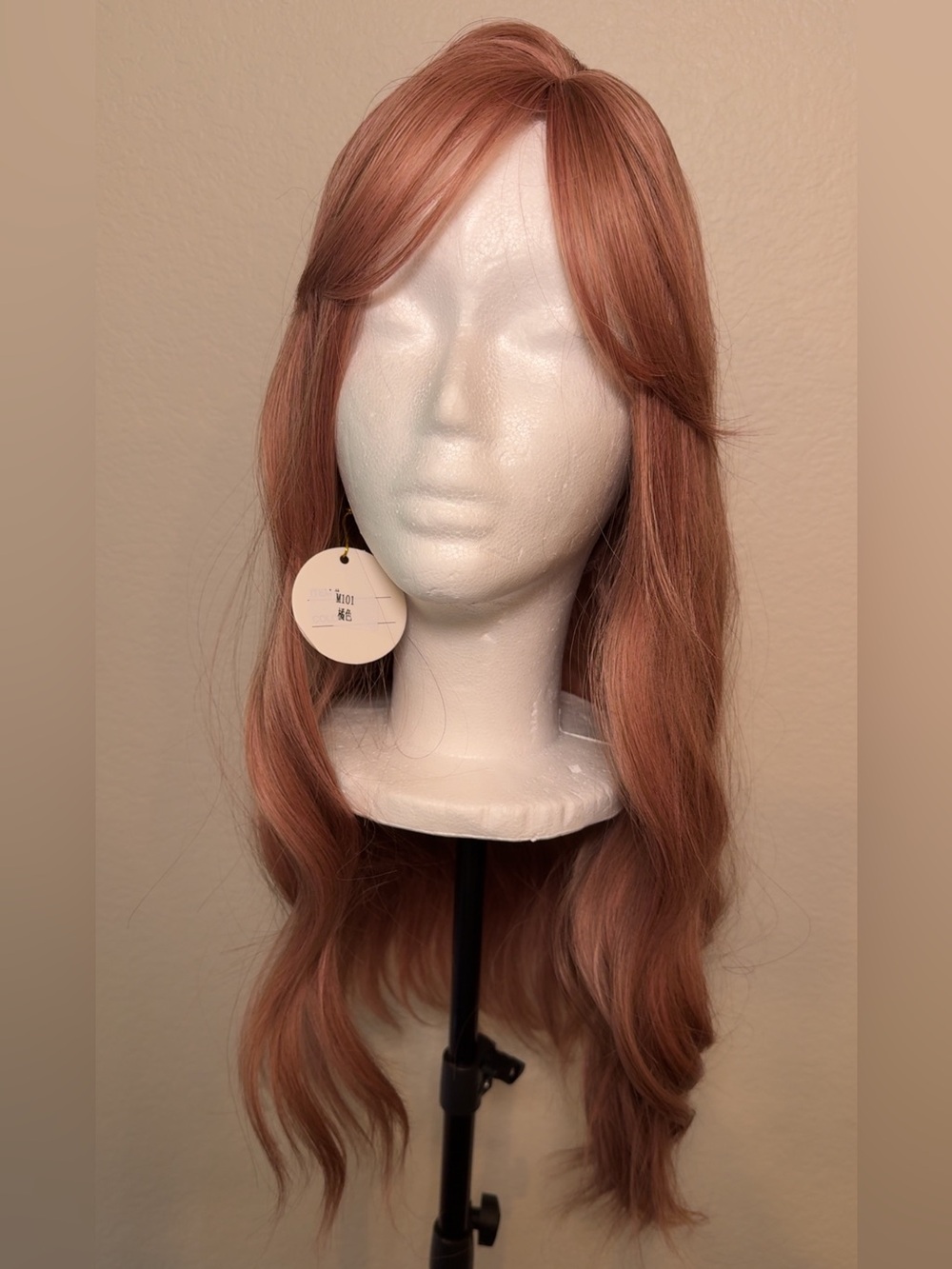 Pink Wigs with Curtain Bangs for Women